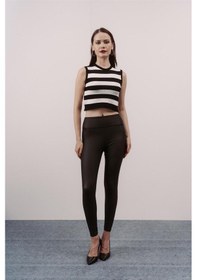 Resim Livanomi Siyah Çizgili Crop Bluz - Siyah 