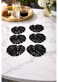 Resim Yaprak Desenli Bardak Altlığı Seti Sİyah 