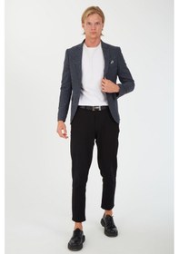 Resim Sposo 5135 Dar Kalıp Kareli Koyu Gri Erkek Blazer Ceket Koyu Gri 