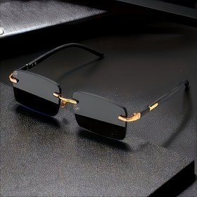 Resim 1pc Erkek Kare Çerçevesiz Gözlük, Casual Hip Hop Moda, Siyah PC Mercek ile Aynalı Fonksiyon, Kaplama Olmayan Değerli Metal Ferroalloy Çerçeve, Gündelik Kullanım İçin Dekoratif Gözlük 