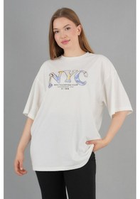 Resim Alexandergardi Geniş Kalıp Bisiklet Yaka Baskılı Kısa Kollu T-shirt Beyaz 