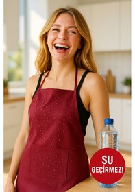 Resim Bordo Spunbond Kalın Kumaş Ve Su Geçirmez Cepli Mutfak, Aşçı Önlüğü Bordo 