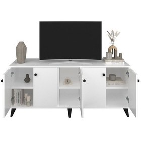 Resim Simple Tv Ünitesi 3 Raflı 5 Kapaklı 150x44x64 Beyaz Beyaz 