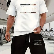 Resim Yaz Yeni Geliş, Şık Calvin Baskılı Set, Erkekler İçin Moda Üst ve Şortlu Günlük İki Parça Kıyafet 