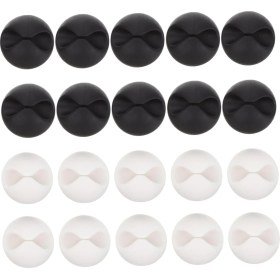 Resim 20’li Kablo Sabitleme Klipsi Seti | Siyah & Beyaz Kablo Düzenleyici | Masa Üstü, Ofis, Ev ve Tv Kablo Yönetimi Için Yapışkanlı Klipsler 