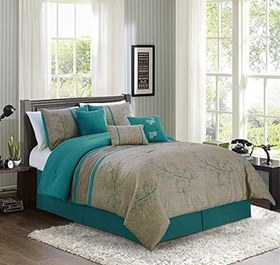 Resim Chezmoi Collection Noriko Lüks 7 Parça Cam Göbeği Kiraz Çiçekleri Çiçek İşlemeli Yatak Yorgan Seti, Queen 