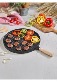 Resim Çift Taraflı Bazlama Izgara Tavası Döküm Siyah 