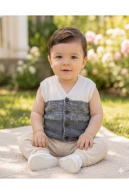Resim GÜZEL KAMAN Makine Örgüsü Gri- Beyaz Bebek Yeleği 