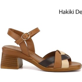Resim Gönderi(R) Gönderi R Kadın Taba Antik Örgü Bantlı Kalın Topuklu Hakiki Deri Sandalet Dyza70945407 
