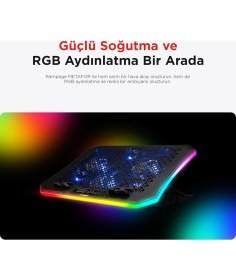 Resim Rampage AD-RC34 Metafor Rgb 6 Fanlı Telefon Tutuculu Rgb Işıklı 15-17 Notebook Soğutucu Stand 
