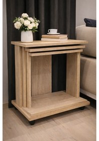 Resim Nenu Nova 3 Lü Zigon Sehpa - Yan Sehpa - Servis Sehpası - Tekerlekli Traverten 