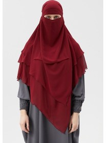 Resim Altobeh Hazır Pratik Şifon Üç Katlı Peçeli Üçgen Hac Umre Şalı Sufle Hijab Nikap Bordo 