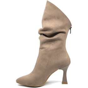 Resim Feles Arkadan Fermuarlı Büzgülü Kadın Çizme Vizon 