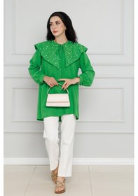 Resim Sevitli Geniş Yaka İncili Tunik-benetton Yeşili-4111-benetton Yeşili Benetton Yeşili 