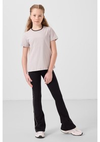 Resim Tommylife Taş-siyah Pamuklu O Yaka Standart Fit Basic İspanyol Paça Kız Çocuk Tayt Takım - 75192 Taş 
