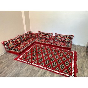 Resim Coton Şark Köşesi Ürgüp Desenli Minder Takımı Kırmızı 9 Parça 