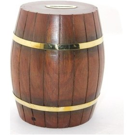 Resim Büro Ev Ofis Çocuk Hediyesi İçin Tasarruf Eğitici 18cm Ahşap Fıçı Tip Pirinç Kumbara 