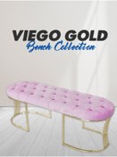 Resim Gazzini furniture Viego Gold Pembe Puf - Lüks Metal Gold Ayak, Chester Model Yatak Ucu Bench Puf 