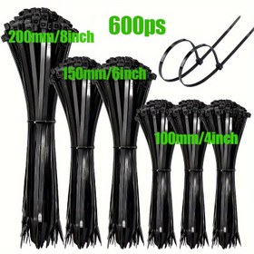Resim 600 Adet PVC Plastik Naylon Kablo Bağları, Kendinden Kilitlenen Bağlama Bantları, 10.16cm/15.24cm/20.32cm, Ev ve Ofis Kullanımı İçin Dayanıklı Ofis Malzemeleri 