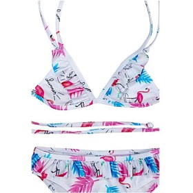 Resim Lolliboomkids Kzı Çocuk Fırfır Detaylı Üçgen Bağlamalı Summer Flamingo Bikini Takımı Beyaz Flamingo Beyaz 