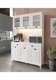 Resim Guneystore Luna Kahve Köşesi - Mdf - 140 Cm - Ayaklı -beyaz Mutfak Dolabı - Led Aydınlatmalı Beyaz 