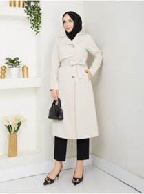 Resim Vibeys Collection Kadın Likralı Keten Kumaş Trençkot 