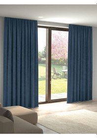 Resim Kadife Dokulu Koyu Mavi Ada Fon Perde Ekstrafor Büzgülü Koyu Mavi 