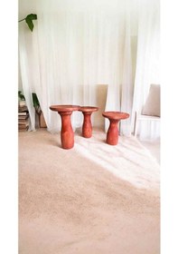 Resim Ahşap Mantar Sehpa 3lü Set Maun Renk Yan Sehpa Takımı - Wooden Side Table Maun 