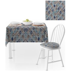 Resim Baklava Desenli Lacivert Turkuaz Dijital Baskılı Petek Dokuma Masa Örtüsü 140x140 
