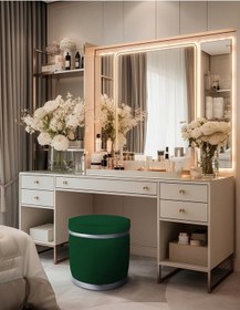 Resim Zerafet Silver Kaplama Luxery Puf-yeşil Babyface Kumaş Pofuduk Oturma Pufu&makyaj Pufu&bench 