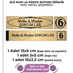 Resim Meyart Altın Metal Kapı İsimliği Seti 3'lü - Kapı İsimliği, Kapı Numarası, Posta Kutusu İsimliği 