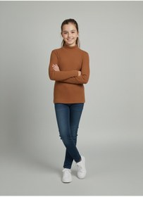 Resim FATELLA Kız ve Erkek Çocuk Kahverengi Fitilli Yarım Balıkçı Yaka Uzun Kollu Body İçlik 
