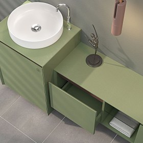 Resim Stone Art Banyo Mobilyası | 175 - Lavabolu Dolap ve Ayna / Gül Kurusu 
