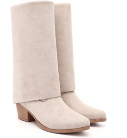 Resim GÖNDERİ(R) Kadın Bej Süet Sivri Burun Kalın Topuklu Kovboy Çizme 