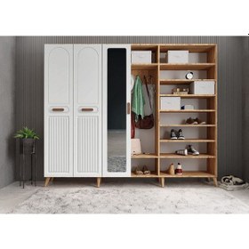 Resim Letto Membran 6 Kapaklı Portmanto Montaj Dahil Çam Beyaz 210 Cm 