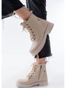 Resim 02-2003 Bej Galata Bağcıklı Fermuarlı Günlük Kadın Bot Acı Kahverengi 