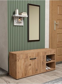 Resim Ayakkabılık Çok Amaçlı Kapaklı Dolabı 90 Cm Modern Ayakkabı Dolabı Raflı Organizer 190 Atlantik Çam Çok Renkli 