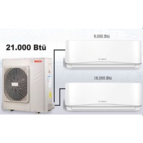 Resim Bosch 21000 BTU 1 Dış + 2 İç Ünite (9+18) Duvar Tipi Multi Inverter Split Klima 