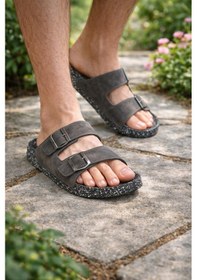 Resim Modaonn Erkek Süet Görünümlü Tokalı Terlik Yazlık Rahat Terlik Füme 