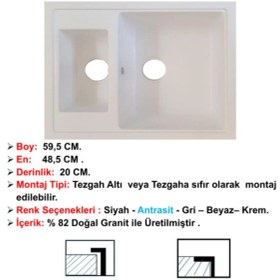 Resim Öztaş TA-60b Granit Mutfak Eviye Beyaz Tek Gözlü 485 x 595 MM 