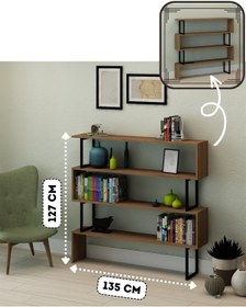 Resim 4 Raflı Metal Ayaklı Modern Verla Kitaplık Çok Amaçlı Dosya Kitap Rafı Ofis Salon Rafı 