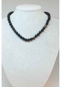 Resim Golden & Siyah Obsidyen Taşı Kolye 8mm (Klipsli) Sedef 
