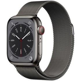 Resim Apple Watch Series 8 GPS + Cellular 41mm Grafit Paslanmaz Çelik Kasa ve Grafit Milano Loop 