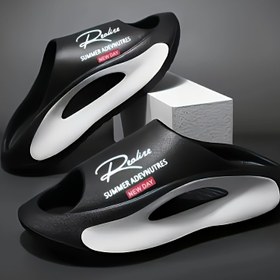 Resim ROCKBABY Yaz Terlikleri - Rahat EVA Malzemesi, Hafif Açık Ayakkabılar Erkekler ve Kadınlar İçin, İç ve Dış Mekan Kullanımı, Beyaz Metinli Siyah, Plaj Sandaletleri | Günlük Sandaletler | EVA Malzemesi Sandaletler 