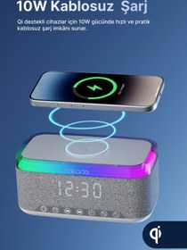 Resim Mikado Bluetooth Hoparlör MD-W8 1200mAh Kablosuz Şarj, Alarmlı Saat ve RGB Gece Lambası Özellikli 