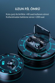 Resim Favors Powerbankli Bluetooth Kulaklık Şarj Göstergeli Kulak İçi Kablosuz Mikrofonlu Hi-Fi Kulaklık M10 