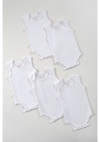 Resim Tinylamb Bebek Atleti Beyaz Renk Bebek Bodysuit Kolsuz Set - 5 Parça 