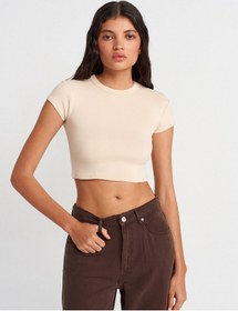 Resim Dilvin 31810 Bisiklet Yaka Crop T-shirt-taş Taş 