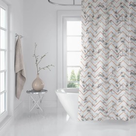 Resim Tropik Home Zikzak Desen Banyo Perdesi, Mermer Desen Lüx Küvet Perdesi 180X200 Tek Kanat Duş Perdesi 