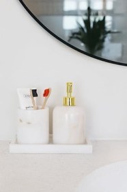 Resim Mermer Beyaz 3 Parça Banyo Seti Mutfak Sıvı Sabunluk Seti 